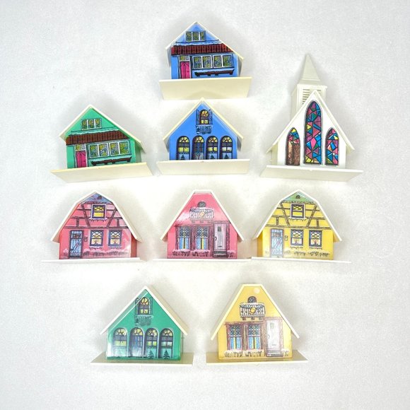 Vintage 1960s Set of Alpine Village Plastic Houses
